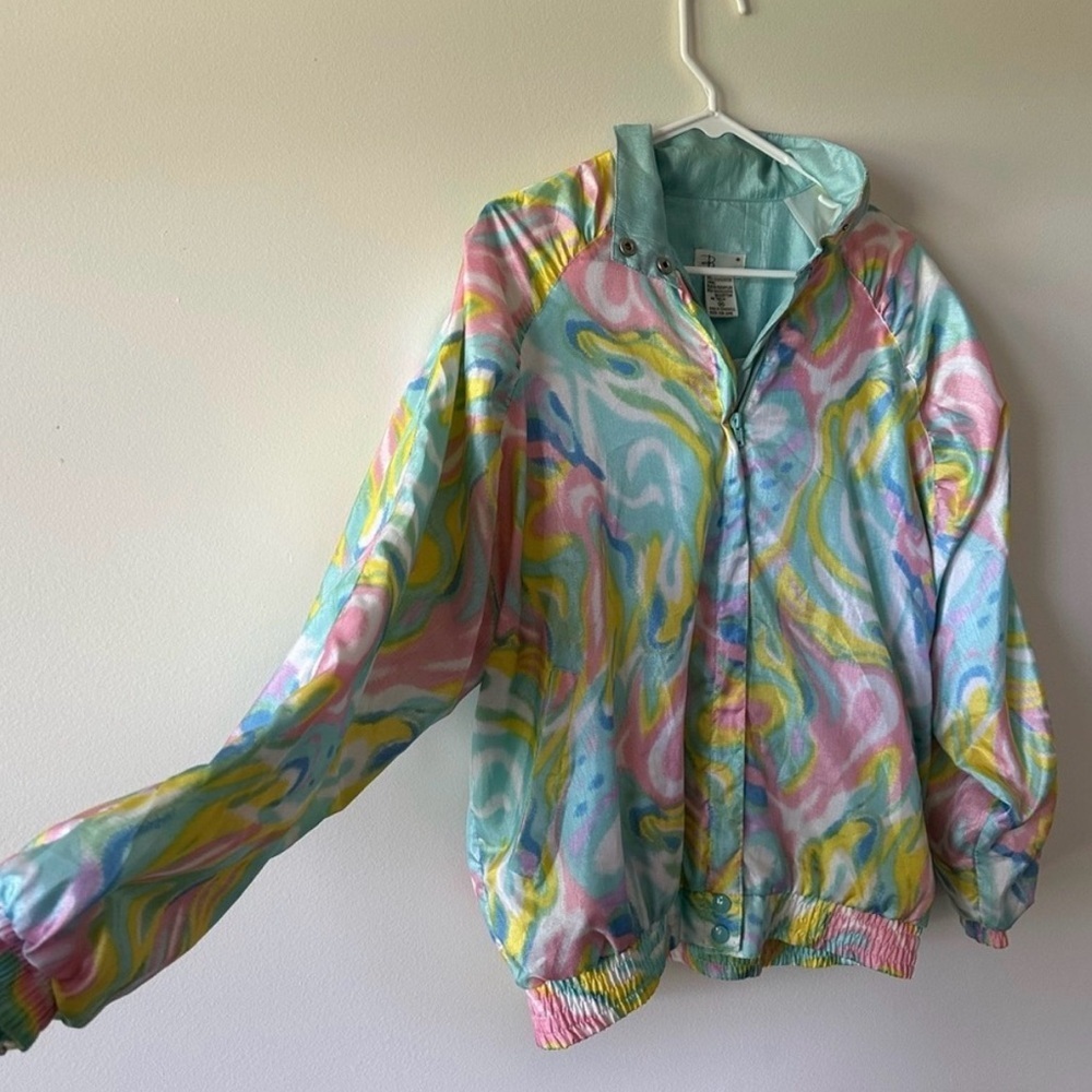 Vintage Pastel Psychedelic Windbreaker 90s Y2K Swirl Jacket Medium unisex Bocoo - Picture 8 of 15
